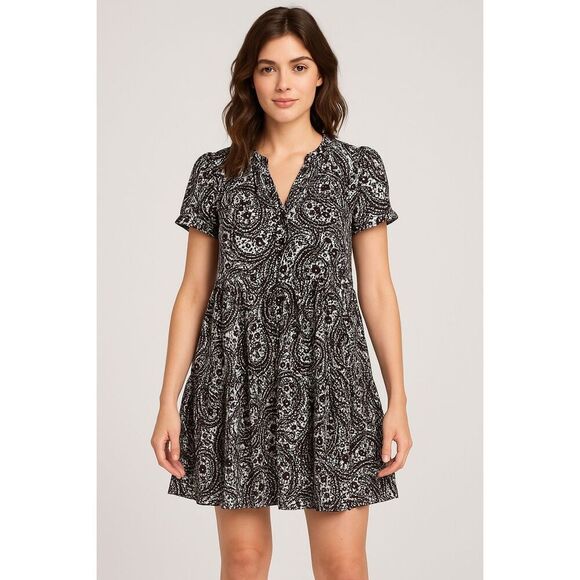 Diane Von Furstenberg Vinita Silk Floral Baby Doll Dress Black,‎ White Size 4 - Picture 1 of 12